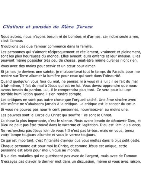 CD Bienheureuse Teresa de Calcutta (Mere Teresa)