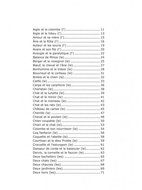 Liste des fables page 1